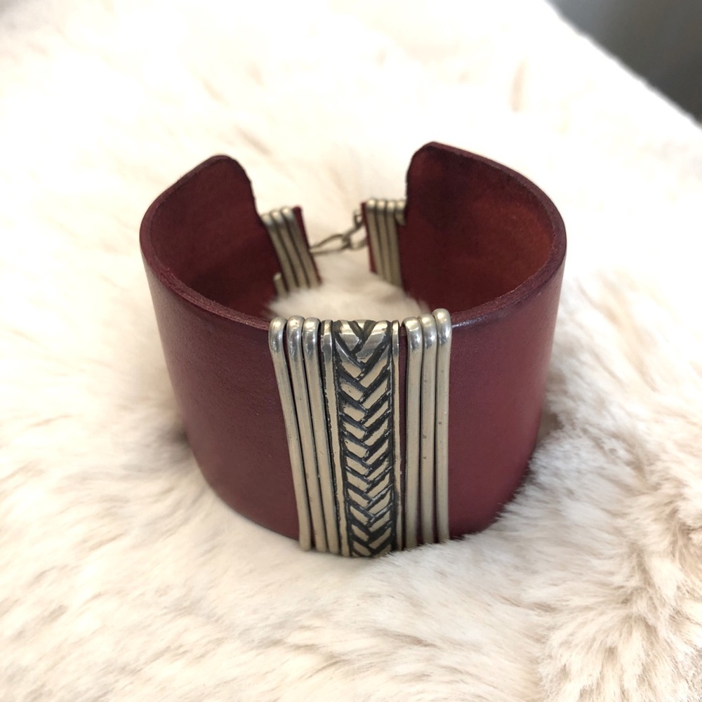 Leather and Silver Cuff Bracelet